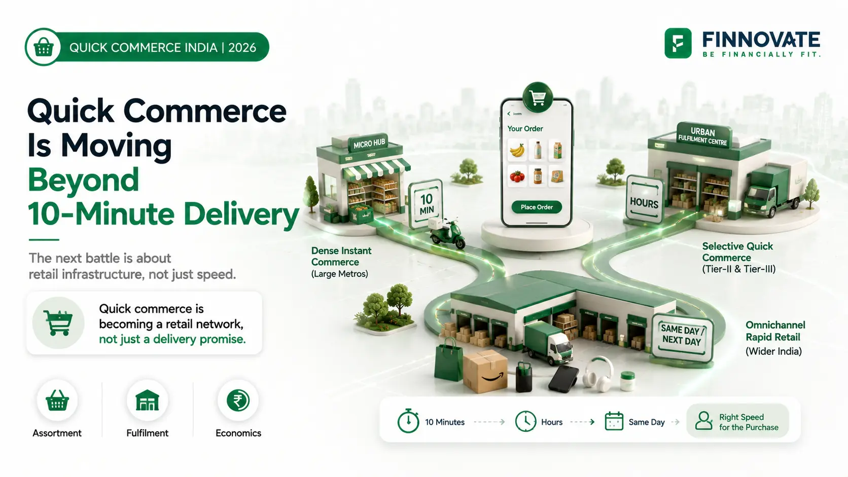 Quick commerce in India 2026 showing the shift from 10-minute delivery to a broader retail network built around assortment, fulfilment infrastructure and delivery economics.