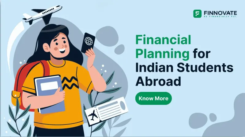 Indian student planning finances for studying abroad with books, calculator, loan documents, and suitcase