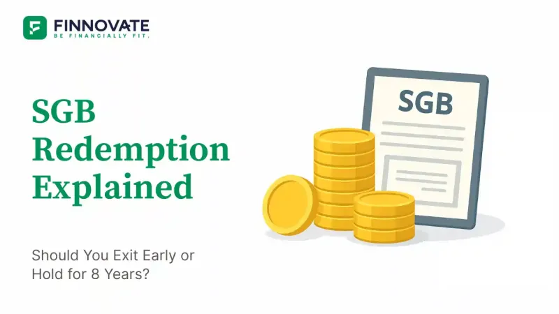 Flat illustration of gold coins and bonds representing Sovereign Gold Bond redemption strategy