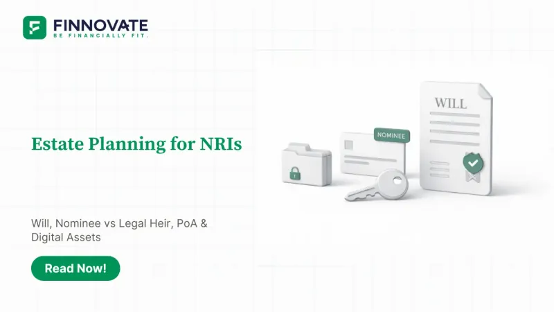 3D illustration of NRI estate planning showing will, nominee setup, power of attorney access and digital assets folder.