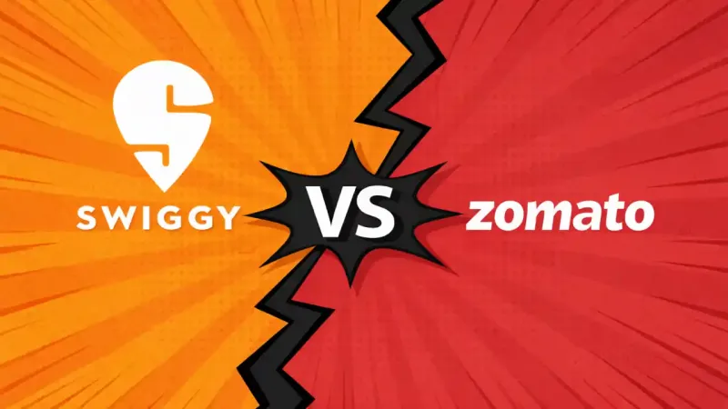 Swiggy vs Eternal visual comparison highlighting Blinkit and Instamart in a head-to-head quick commerce business model showdown