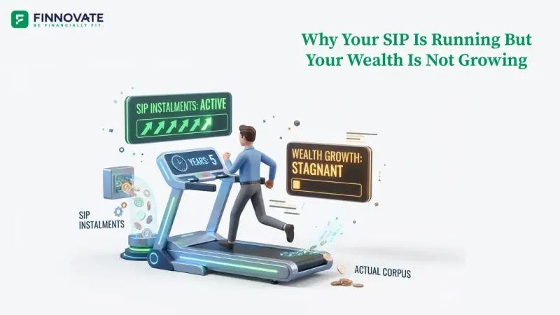 a treadmill featuring man showing Why Your SIP Is Running But Your Wealth Is Not Growing Blog banner